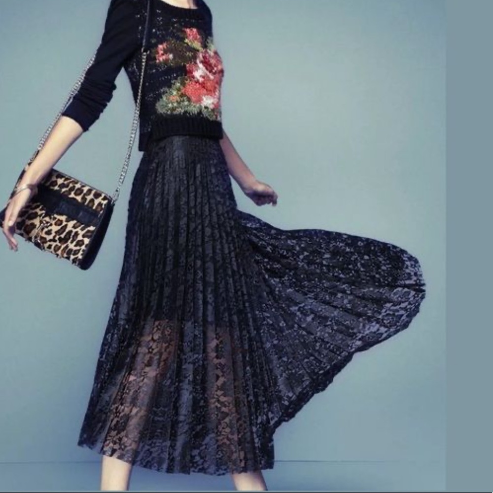 Free People Black Lace Pleated Skirt Size 6